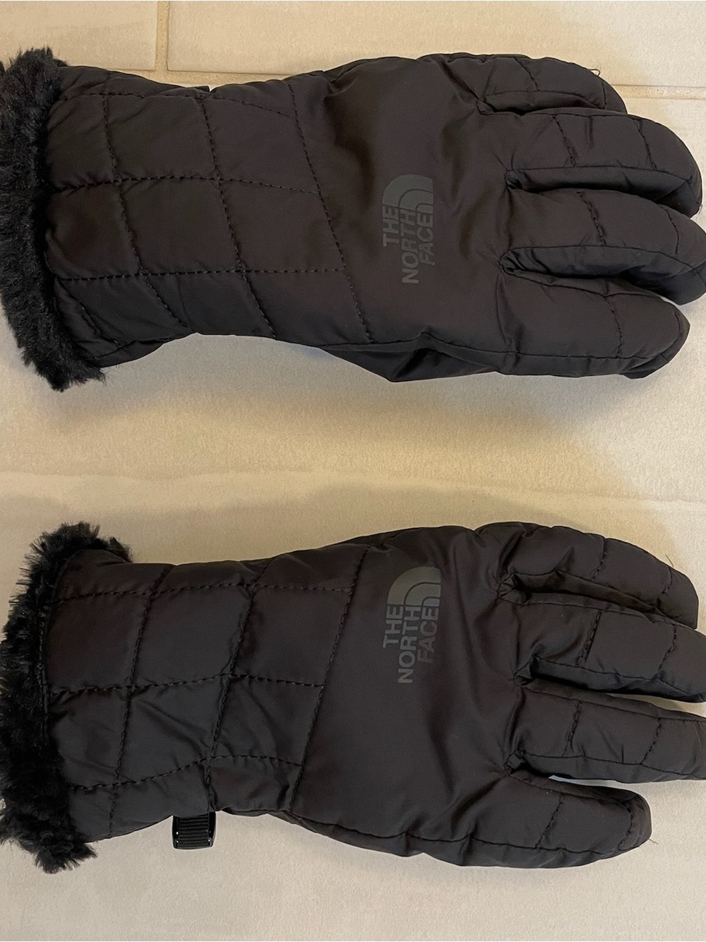 The North Face Black Faux Fur Cuff Insulated Mittens